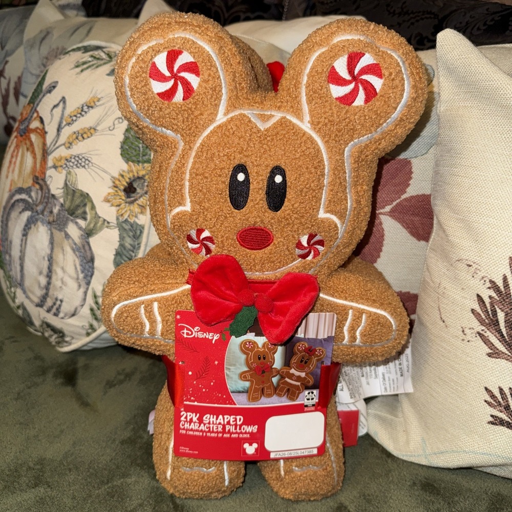 Disney Gingerbread Mickey Holiday Pillow - Brown and Red